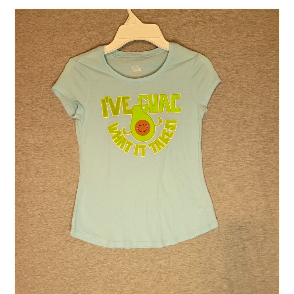 Girl's Justice Blue Graphic Novelty Avocado Cap Sleeve T Shirt Size 8